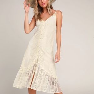 Lulus Zahria Cream Lace Button Front Midi Dress